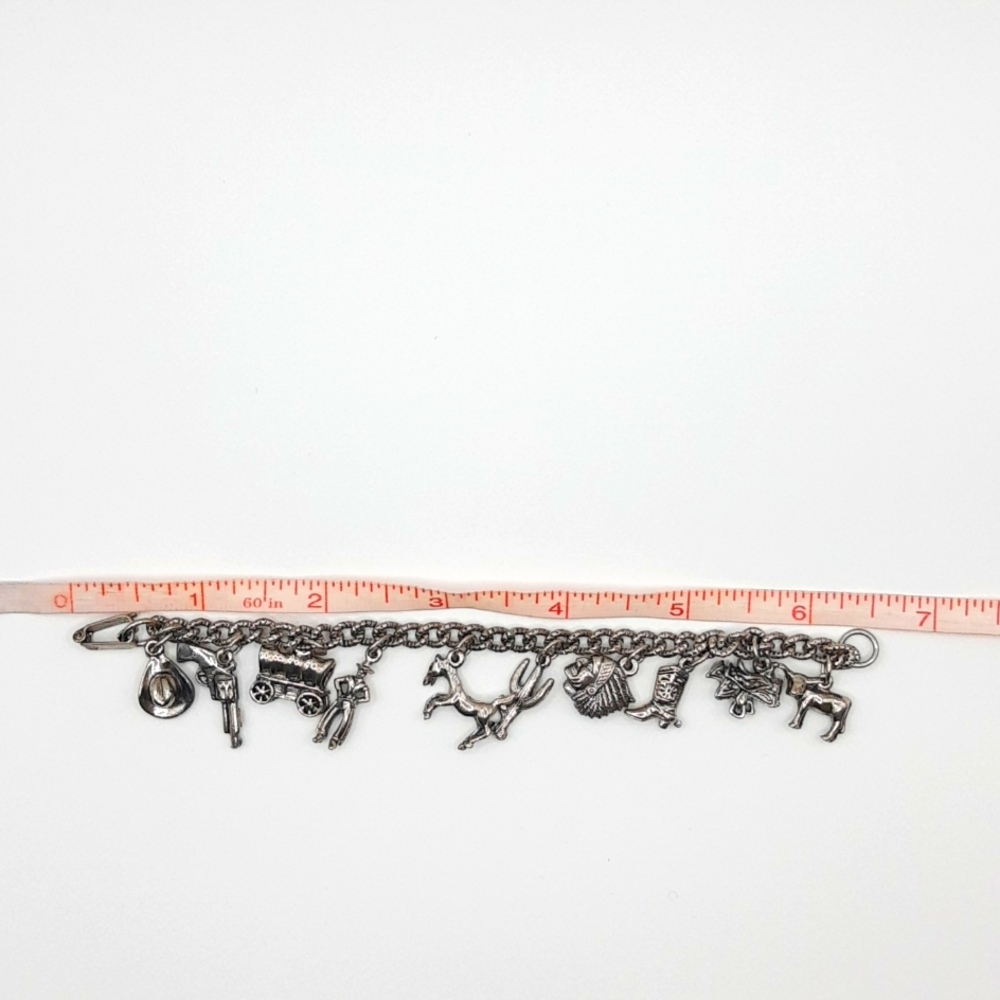 Western Southwestern Ten Charm Bracelet Boot Horse Cactus Stallion VTG *FLAWS* - Picture 3 of 17